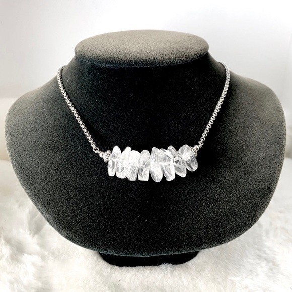 Silverskylight Jewelry - Crystal quartz necklace . stainless steel chain boho clear crystal quartz choker